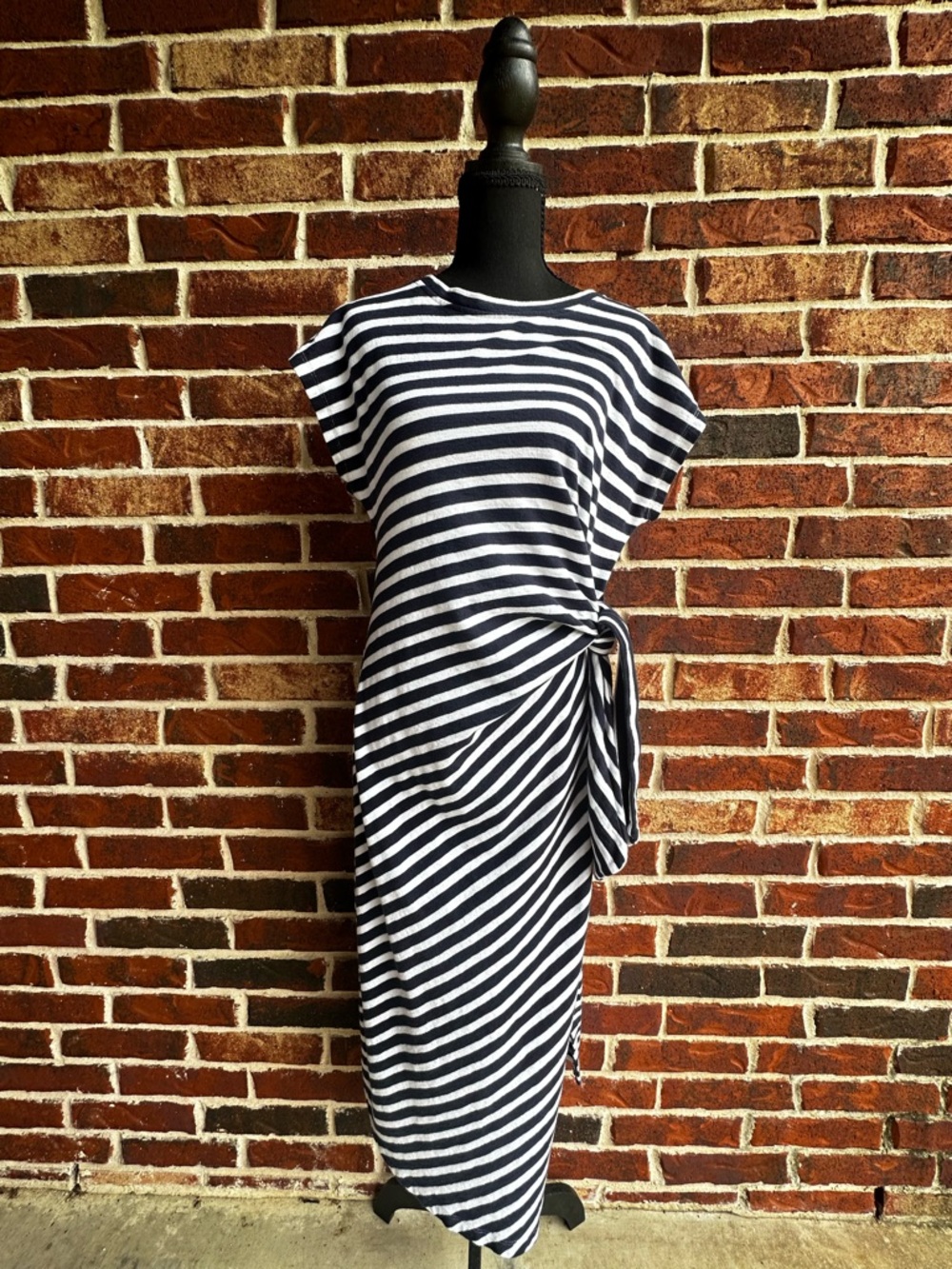 LOFT Navy & White Striped Side-Tie Maxi Dress
